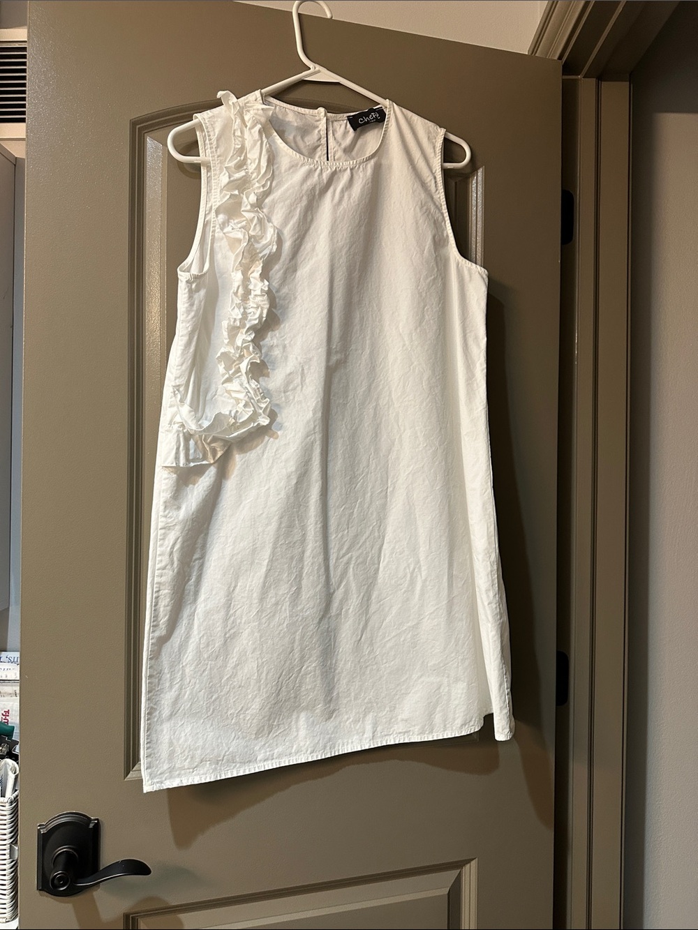 Sleeveless White Ruffle-Trim Mini Dress